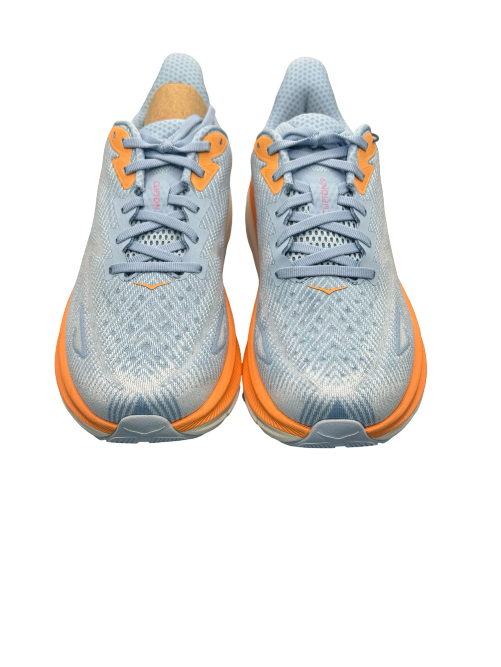 Hoka Clifton 9 Running Shoes Light Blue Orange size 8.5